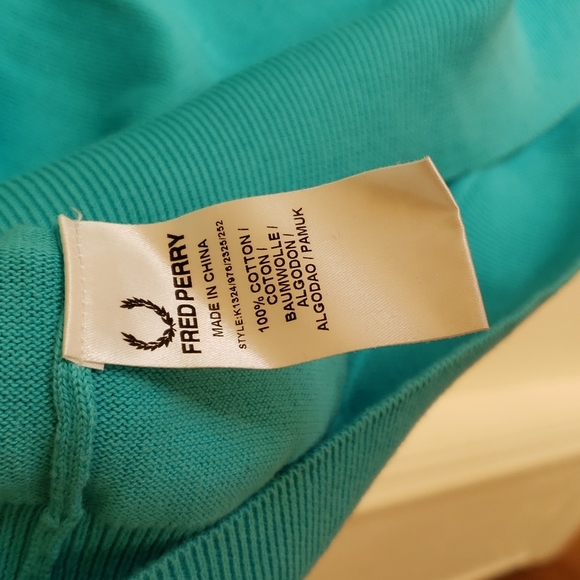 Fred Perry Men's V-neck Teal Sweater 100% Cotton Size: L - Picture 5 of 5